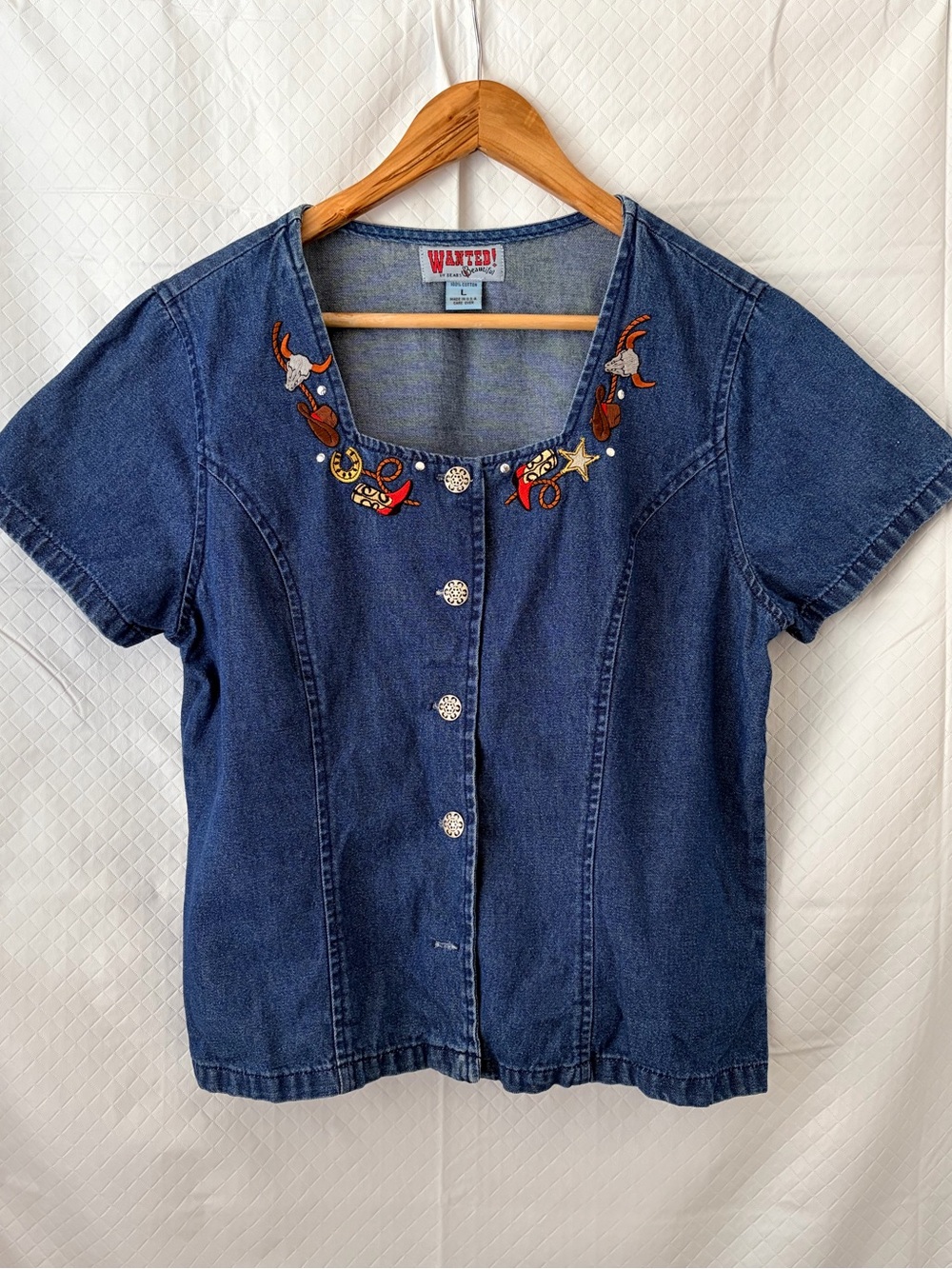 Vintage 90s Wanted By Beads Beautiful Jean blouse